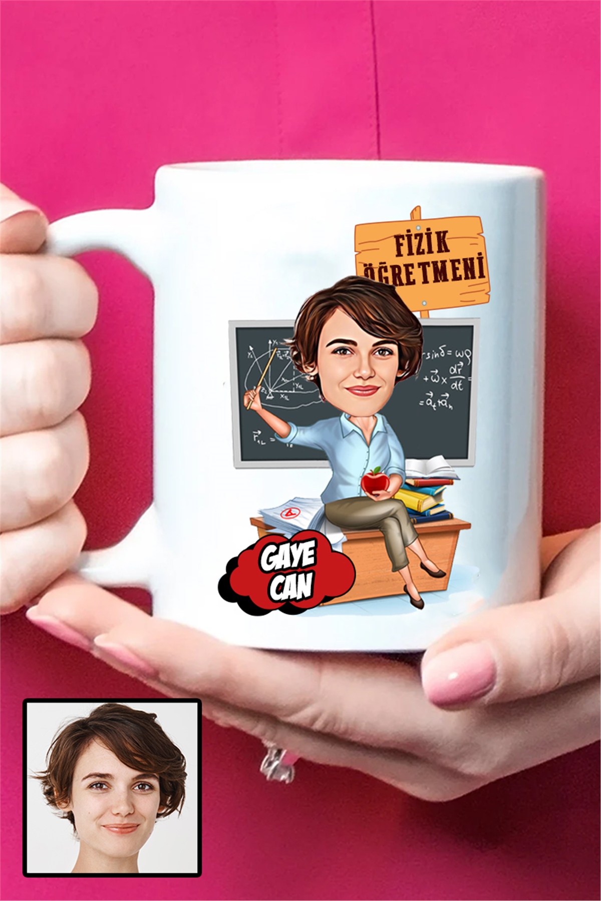Kadın Fizik Öğretmenine Hediye Karikatürlü Beyaz Kupa Bardak