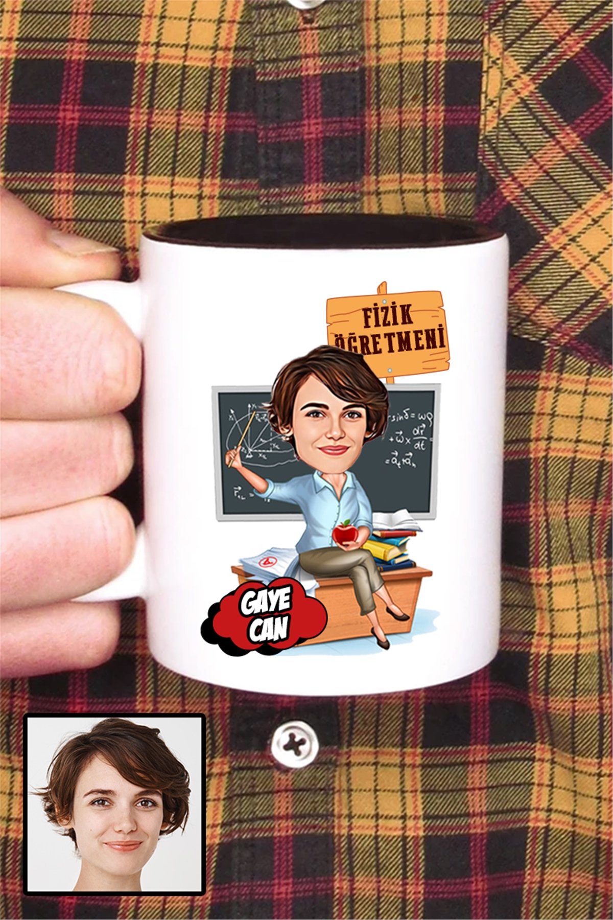 Kadın Fizik Öğretmenine Özel Hediye Karikatürlü İçi Renkli Kupa Bardak