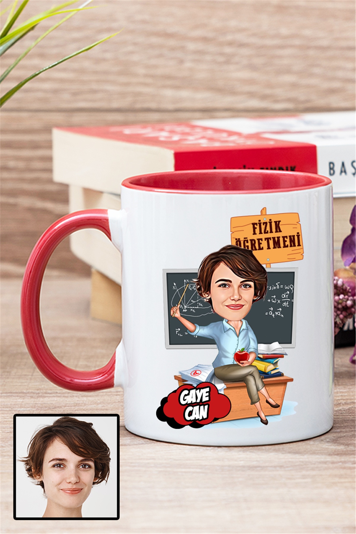 Kadın Fizik Öğretmenine Özel Hediye Karikatürlü İçi Renkli Kupa Bardak