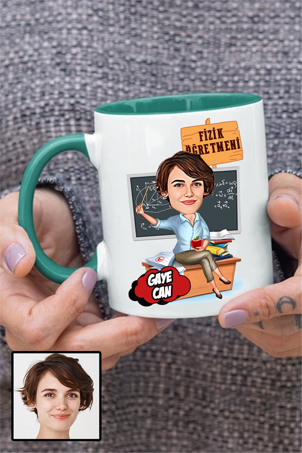 Kadın Fizik Öğretmenine Özel Hediye Karikatürlü İçi Renkli Kupa Bardak