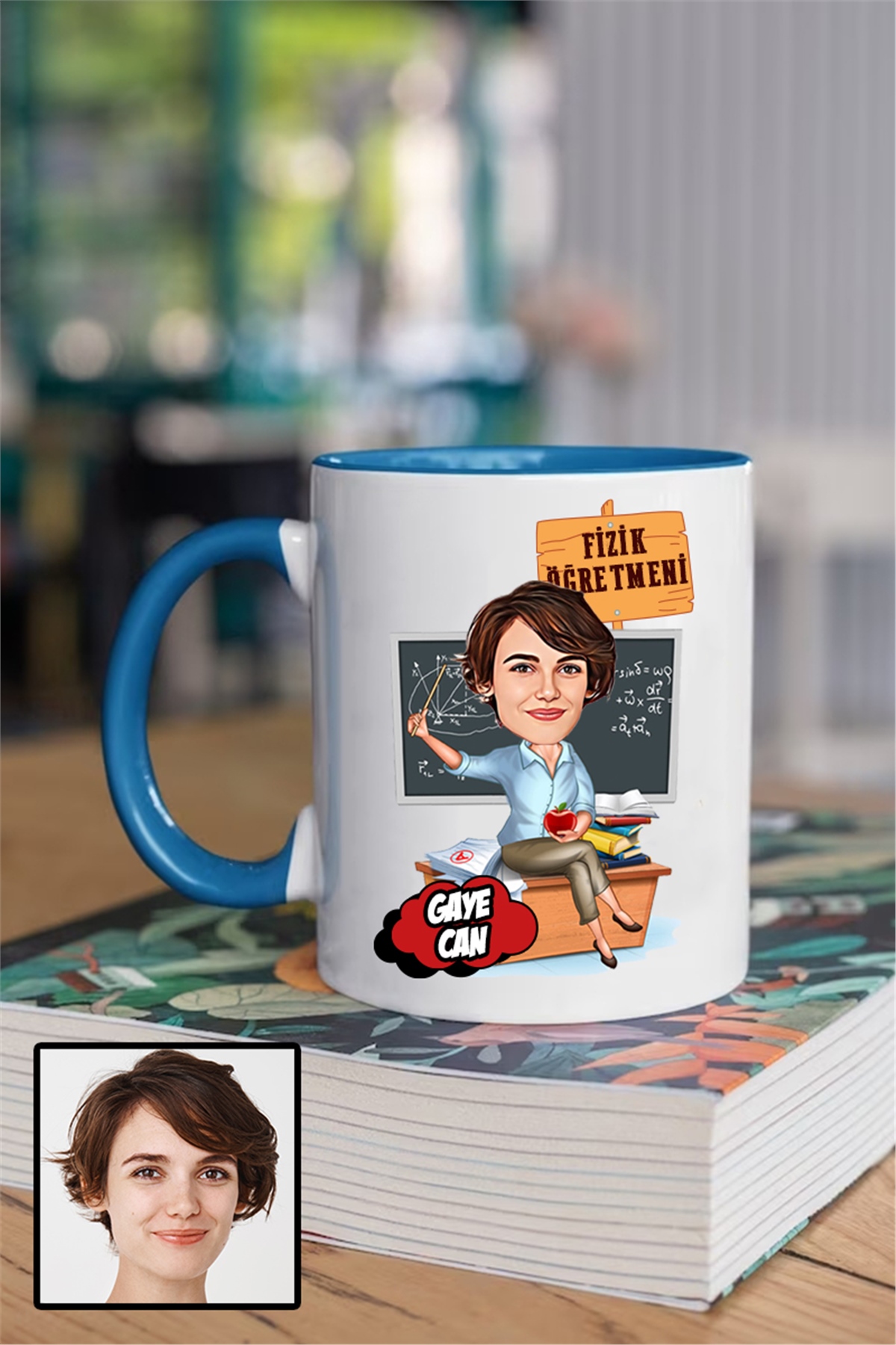 Kadın Fizik Öğretmenine Özel Hediye Karikatürlü İçi Renkli Kupa Bardak