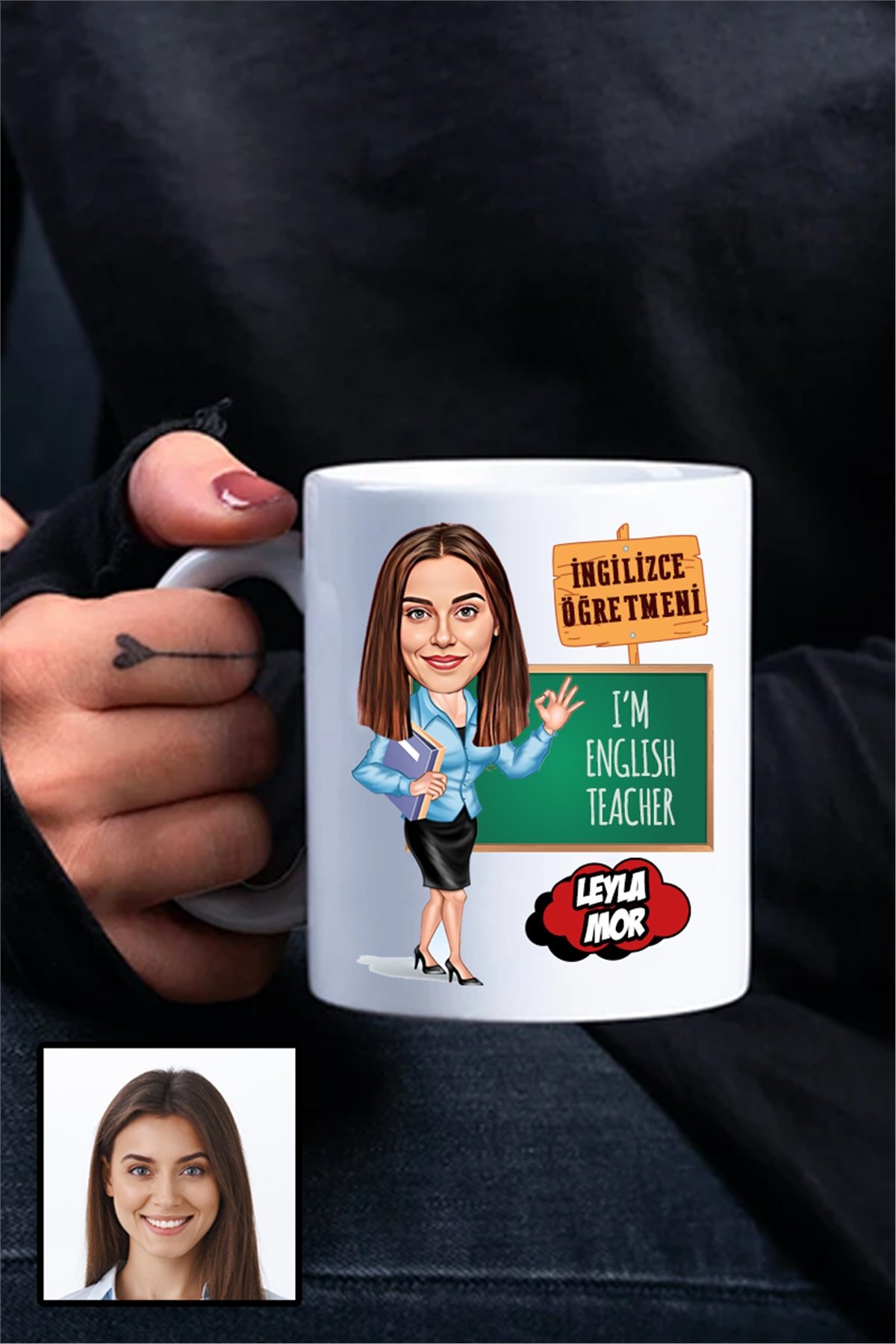 Kadın İngilizce Öğretmenine Hediye Karikatürlü Beyaz Kupa Bardak