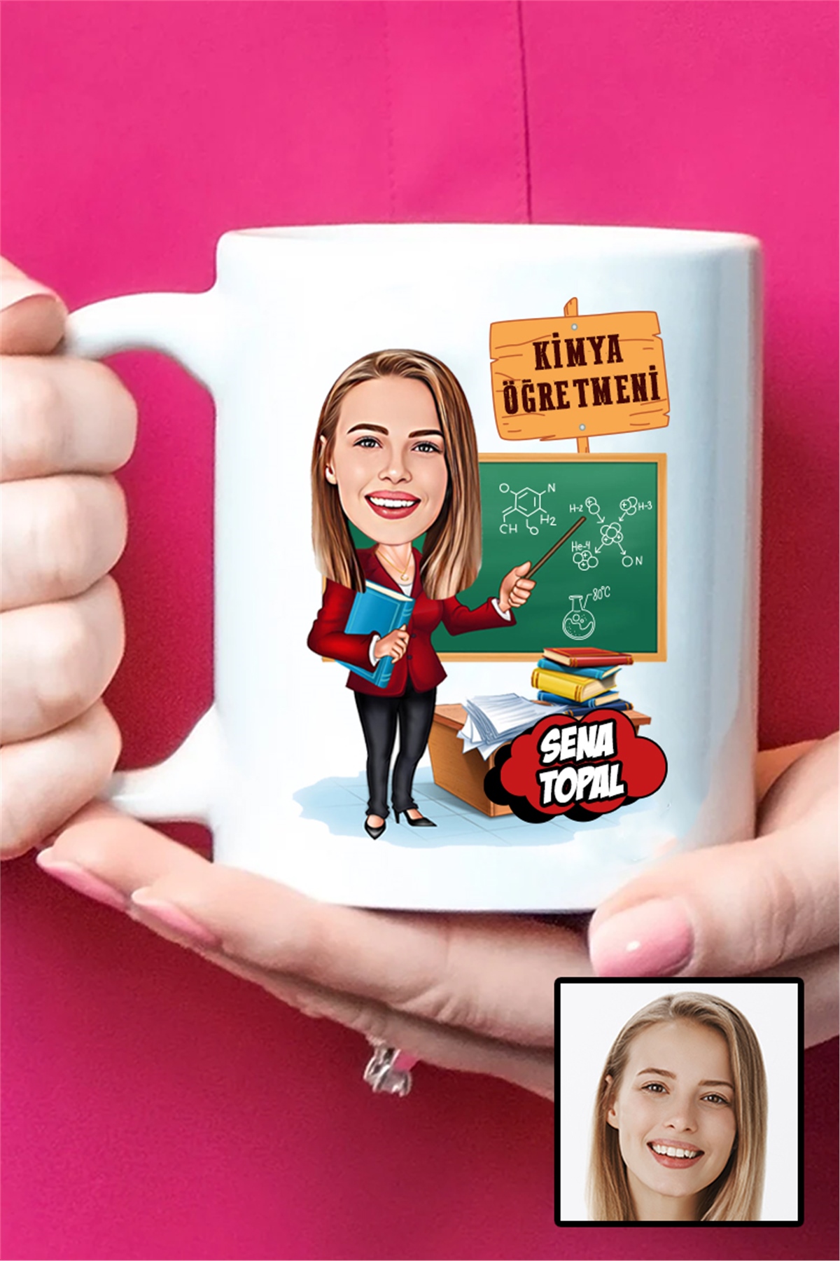 Kadın Kimya Öğretmenine Hediye Karikatürlü Beyaz Kupa Bardak