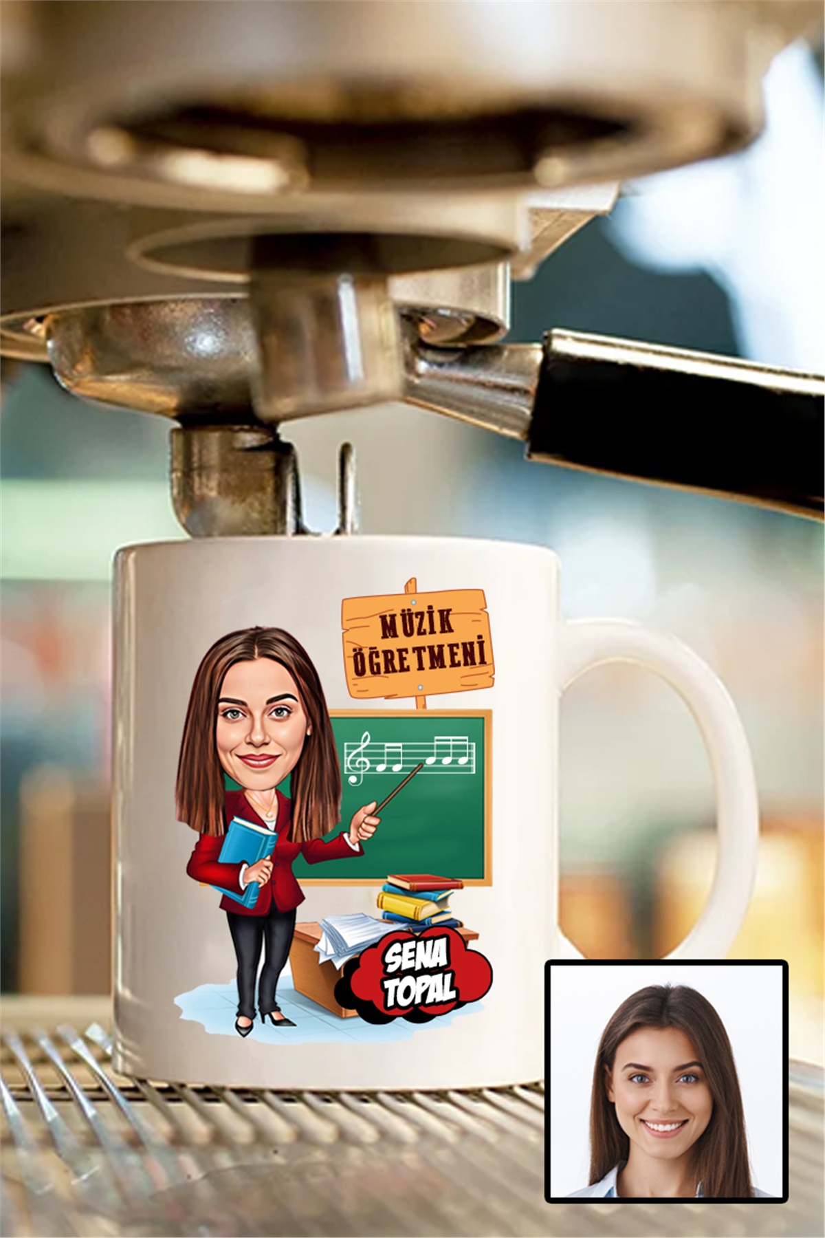 Kadın Müzik Öğretmenine Hediye Karikatürlü Beyaz Kupa Bardak