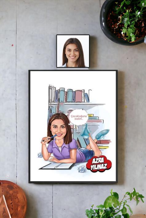 Kadın Psikologlara Hediye Kişiye Özel Psikolog Karikatürlü Hediyelik Çerçeve