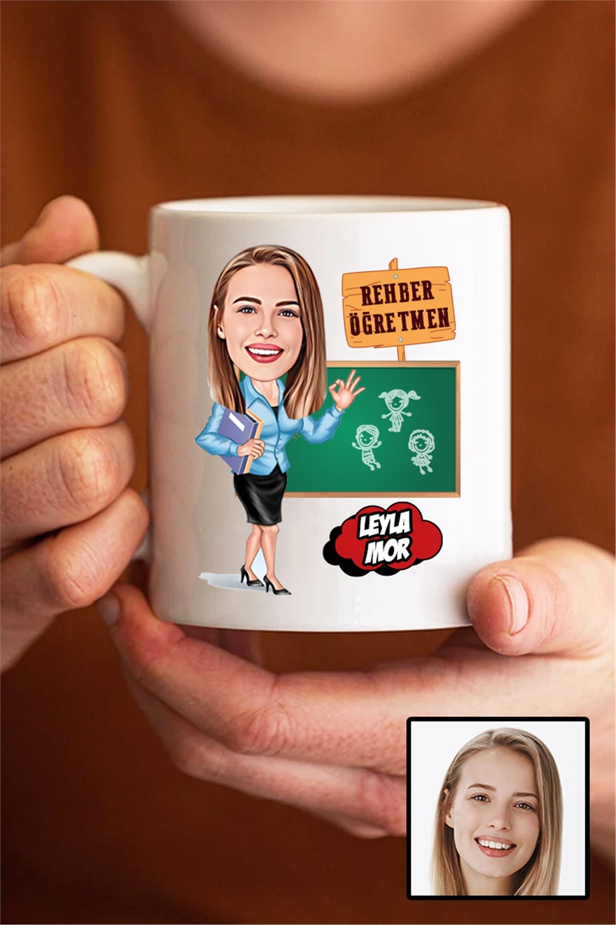Kadın Rehber Öğretmene Hediye Karikatürlü Beyaz Kupa Bardak