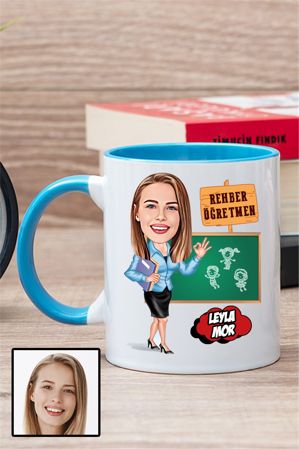 Kadın Rehber Öğretmene Özel Hediye Karikatürlü İçi Renkli Kupa Bardak