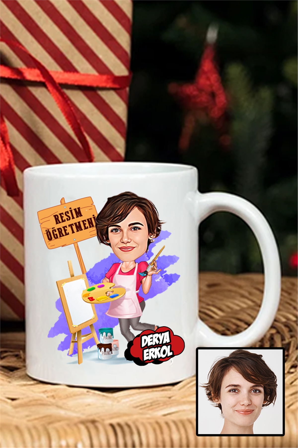 Kadın Resim Öğretmenine Hediye Karikatürlü Beyaz Kupa Bardak