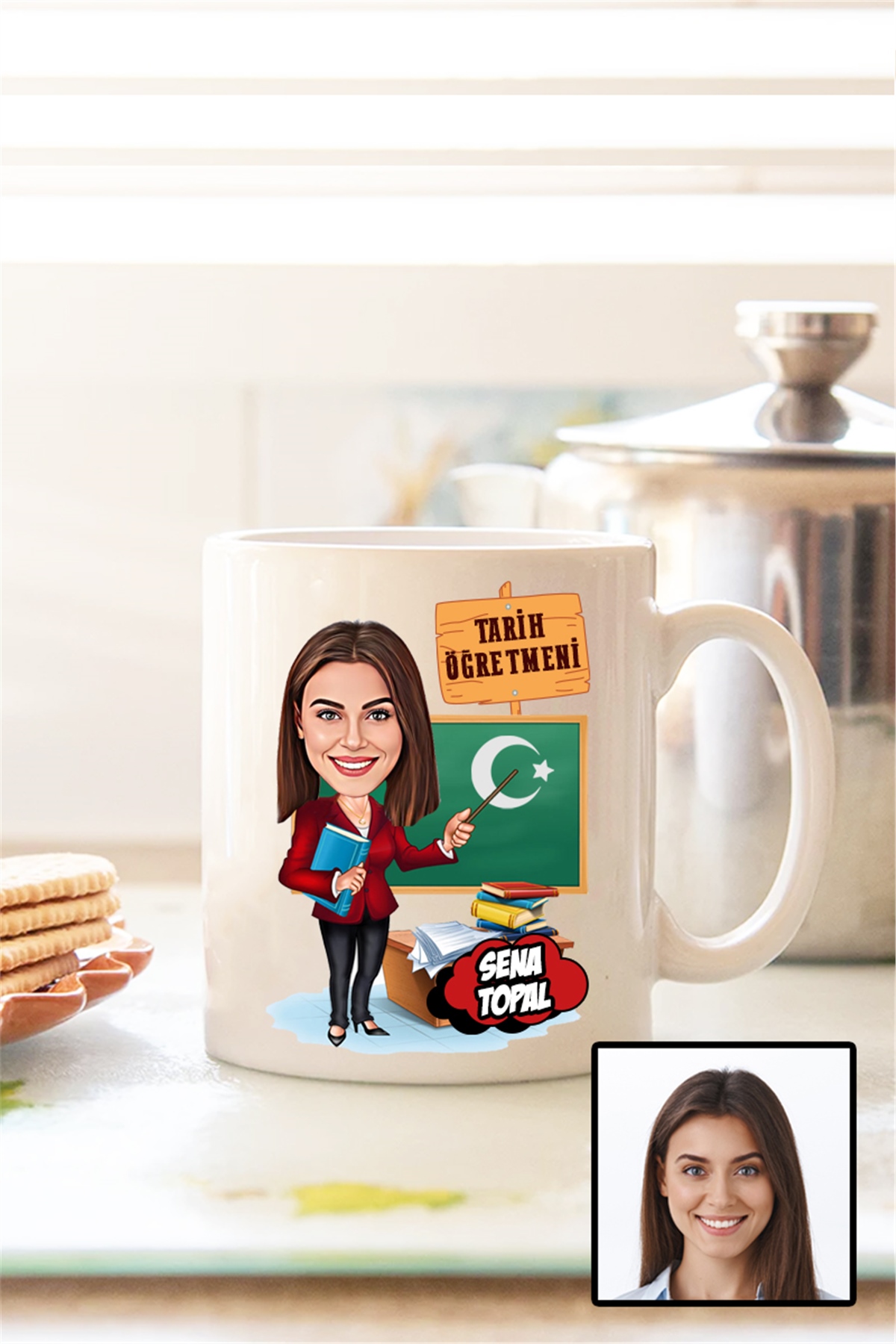 Kadın Tarih Öğretmenine Hediye Karikatürlü Beyaz Kupa Bardak