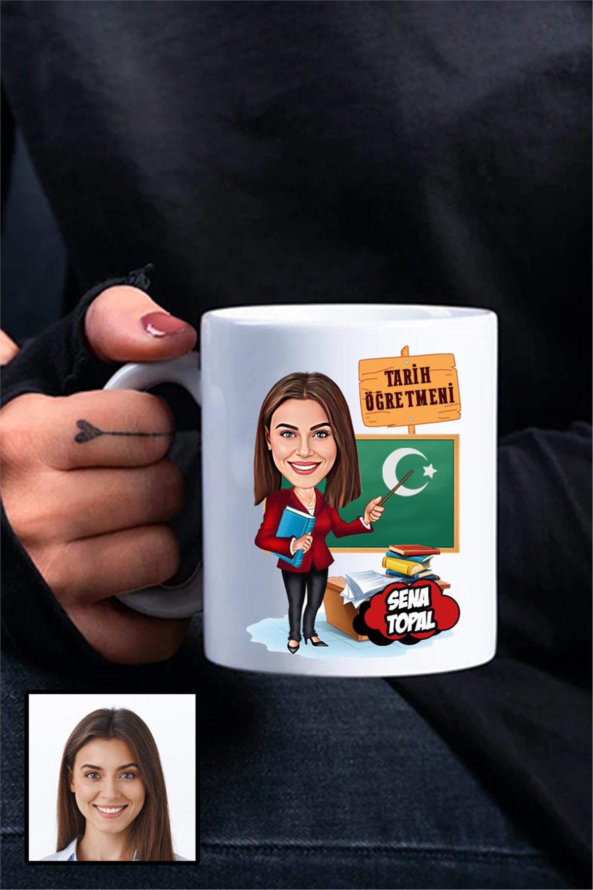Kadın Tarih Öğretmenine Hediye Karikatürlü Beyaz Kupa Bardak