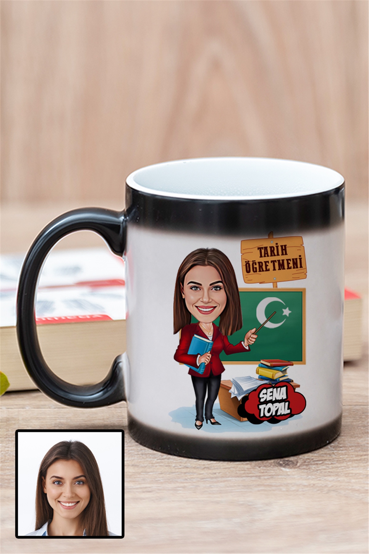 Kadın Tarih Öğretmenine Kişiye Özel Hediye Karikatürlü Sihirli Kupa Bardak