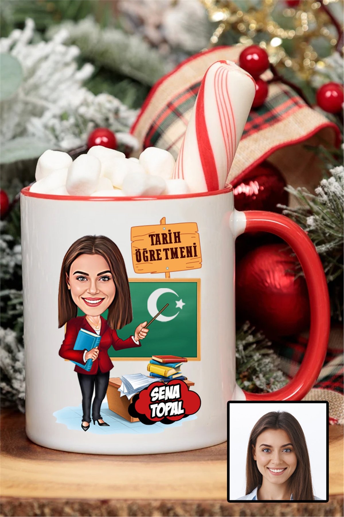 Kadın Tarih Öğretmenine Özel Hediye Karikatürlü İçi Renkli Kupa Bardak