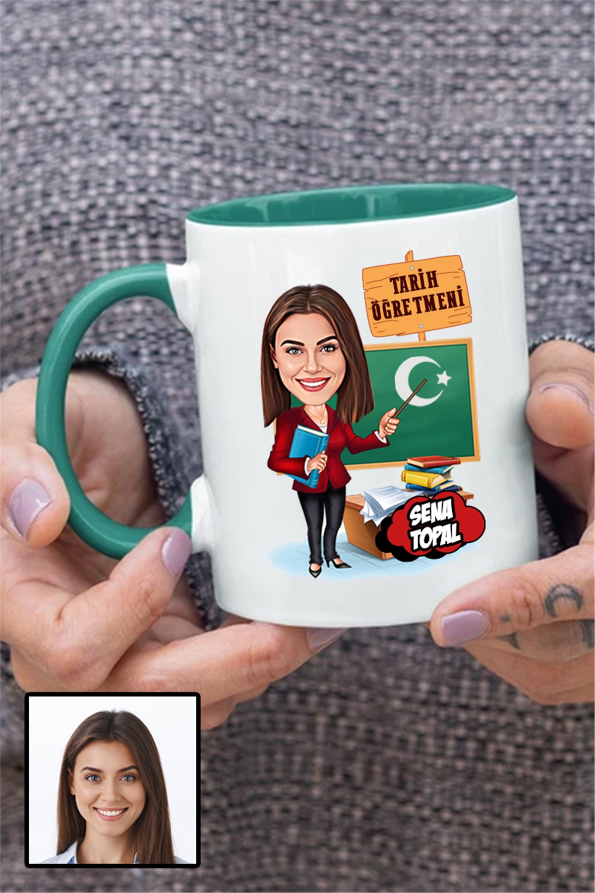 Kadın Tarih Öğretmenine Özel Hediye Karikatürlü İçi Renkli Kupa Bardak