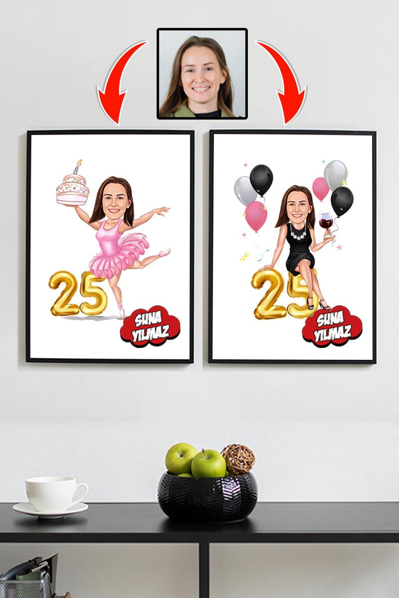 Kadına Doğum Günü Hediyesi Karikatürlü Çerçeve