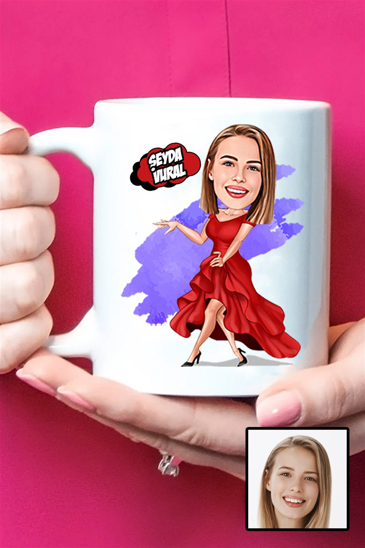 Kadına Hediye Kişiye Özel Karikatürlü Beyaz Kupa Bardak