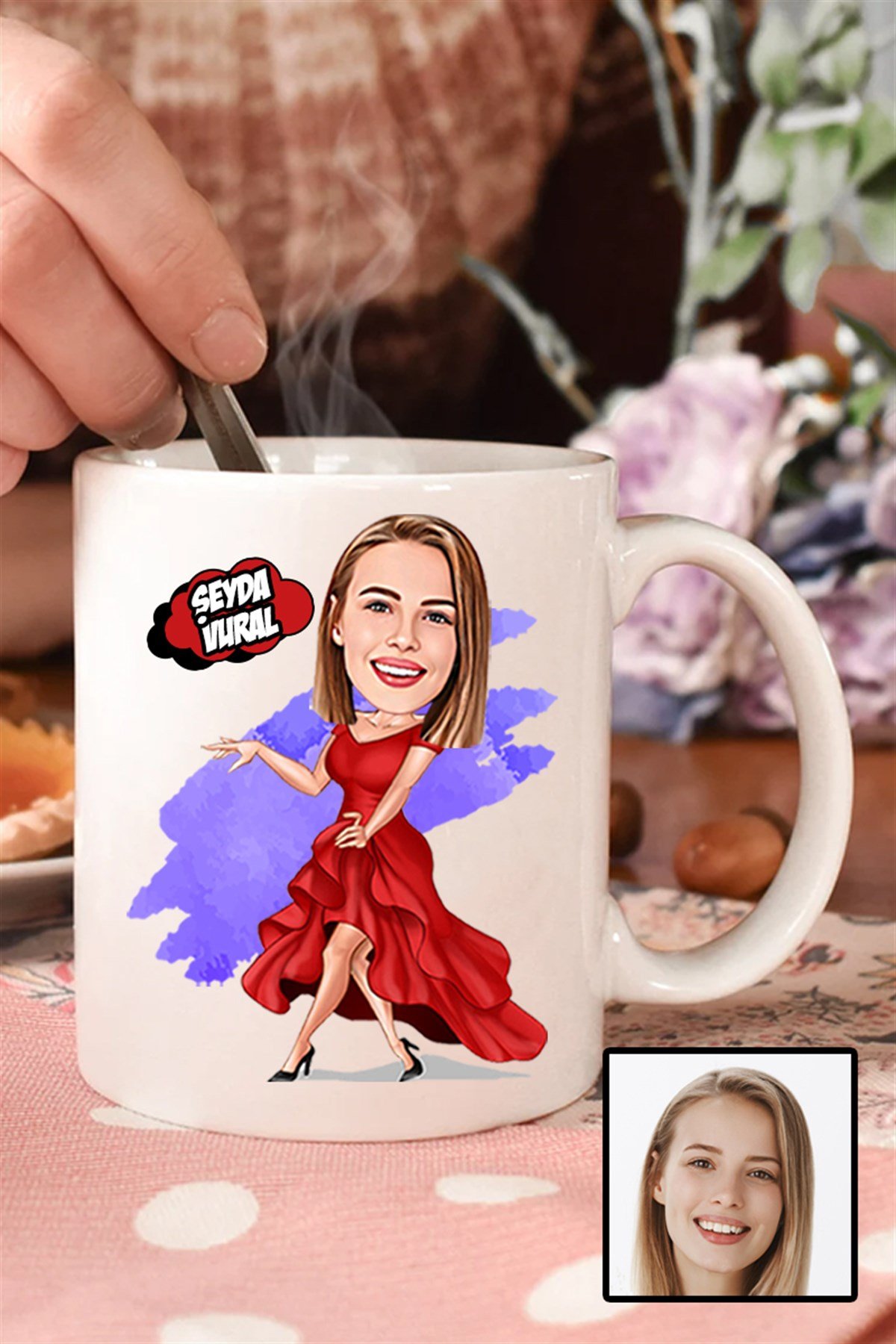 Kadına Hediye Kişiye Özel Karikatürlü Beyaz Kupa Bardak