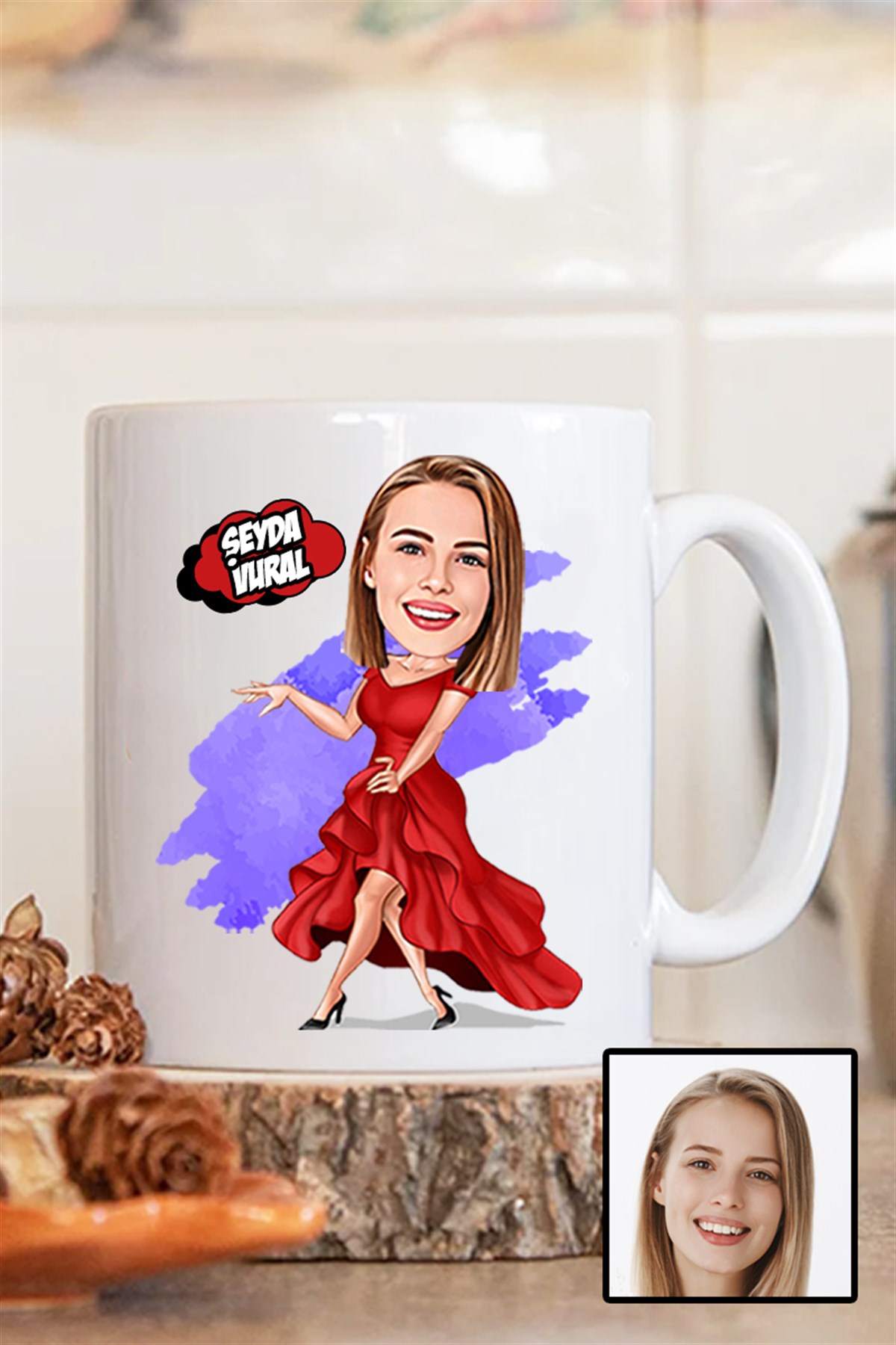 Kadına Hediye Kişiye Özel Karikatürlü Beyaz Kupa Bardak