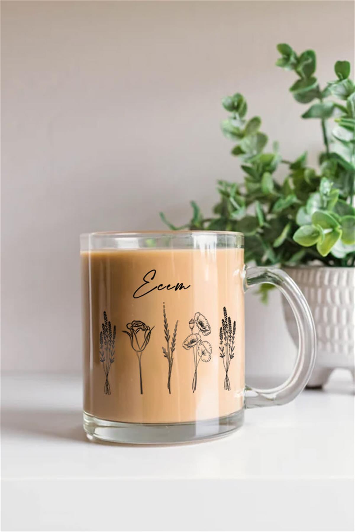 Kadına Hediye Minimal Tasarım Cam Kahve Kupası