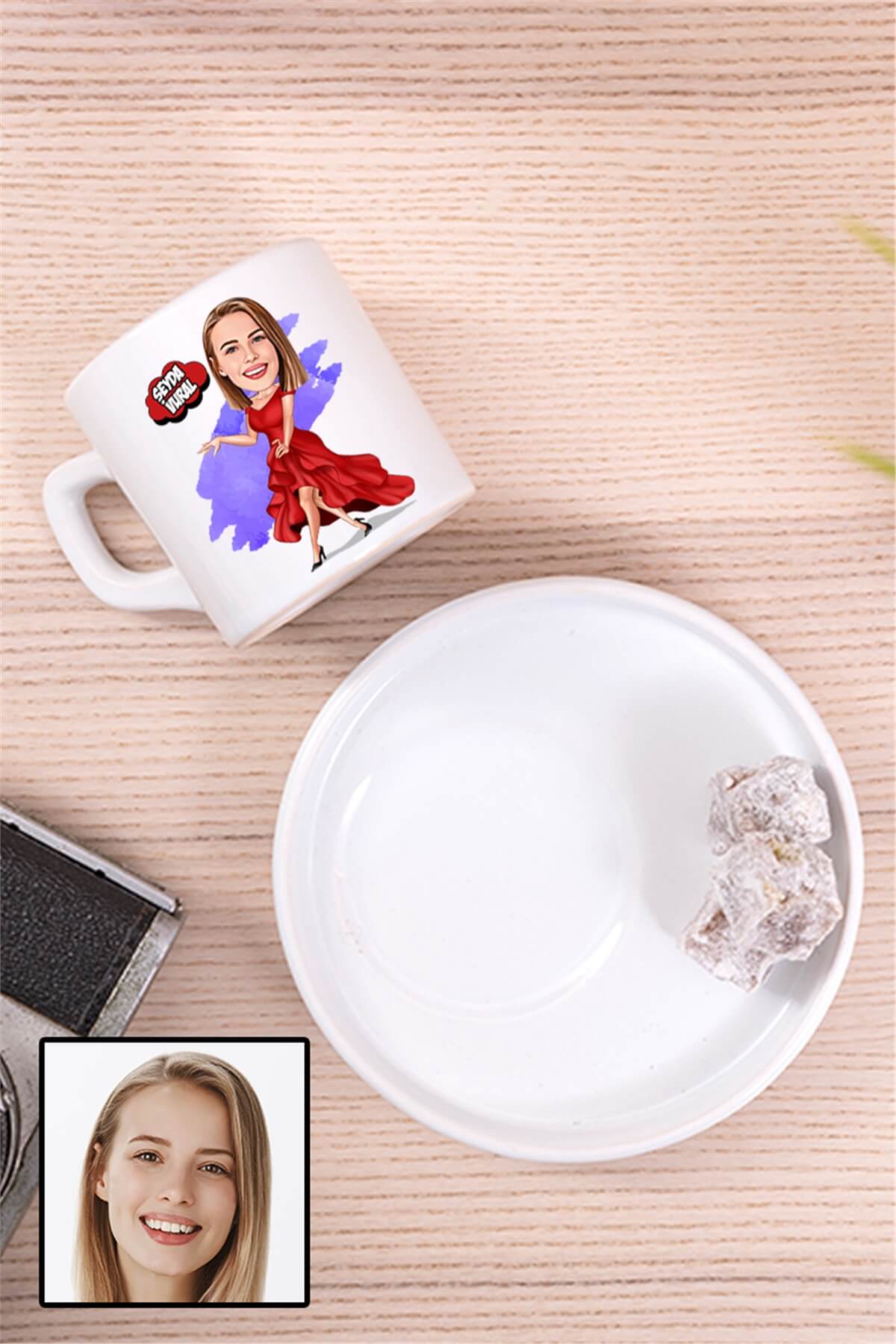 Kadına Özel Hediye Karikatürlü Concept Türk Kahvesi Fincanı