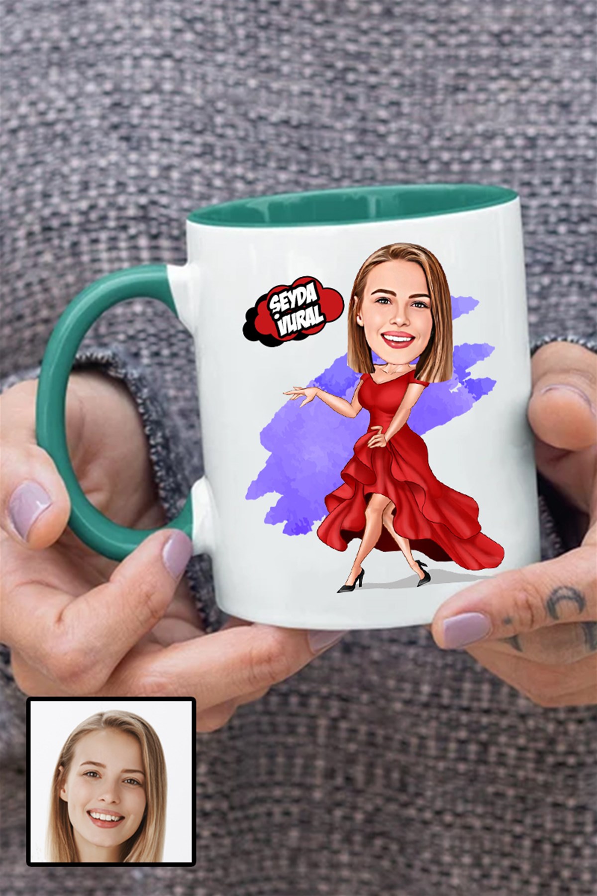 Kadına Özel Hediye Karikatürlü İçi Renkli Kupa Bardak