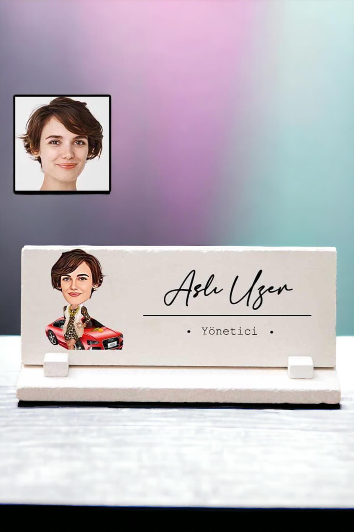Kadına Yeni İş Hediyesi Karikatürlü Masa İsimliği