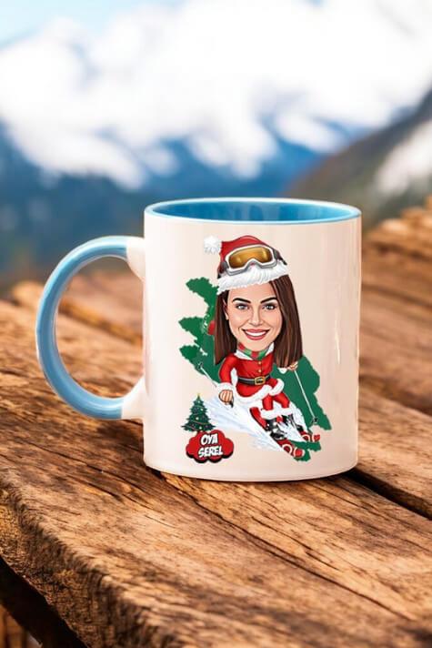 Kadına Yılbaşı Hediyesi Karikatürlü İçi Renkli Kupa Bardak