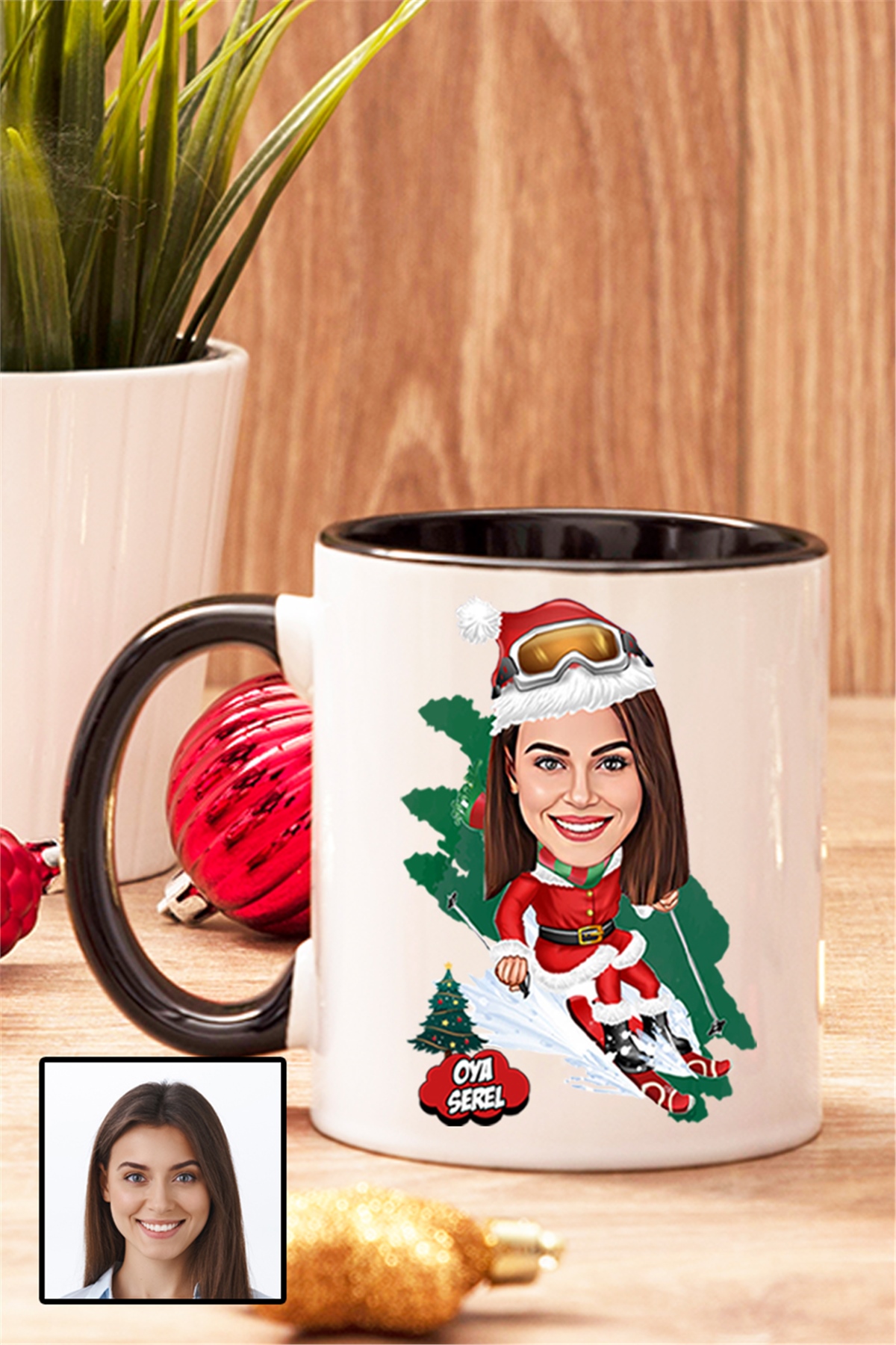 Kadına Yılbaşı Hediyesi Karikatürlü İçi Renkli Kupa Bardak