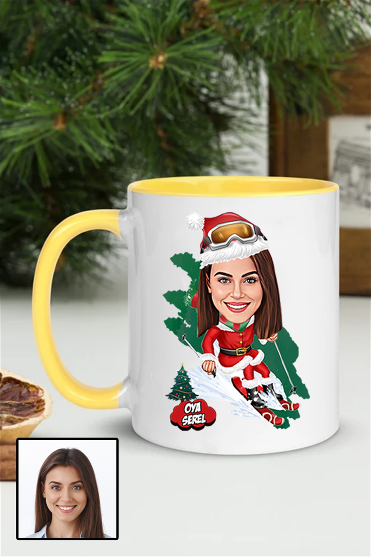 Kadına Yılbaşı Hediyesi Karikatürlü İçi Renkli Kupa Bardak