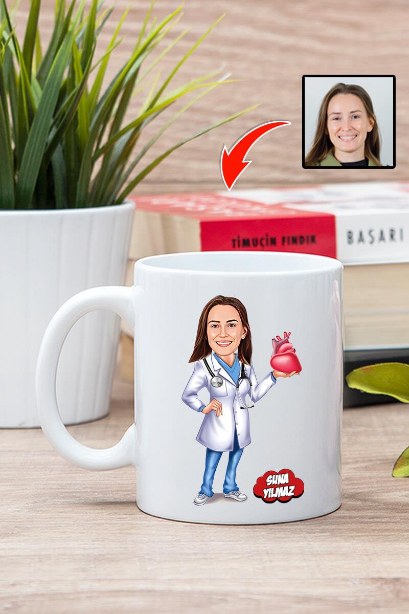 Kalp Doktoruna Hediye Kişiye Özel Karikatürlü Kupa Bardak