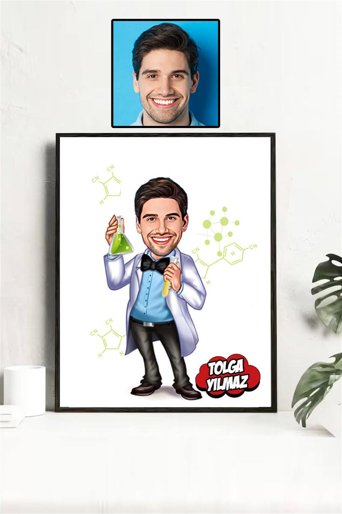 Kimya Mühendisine Hediye Kişiye Özel Karikatürlü Hediyelik Çerçeve