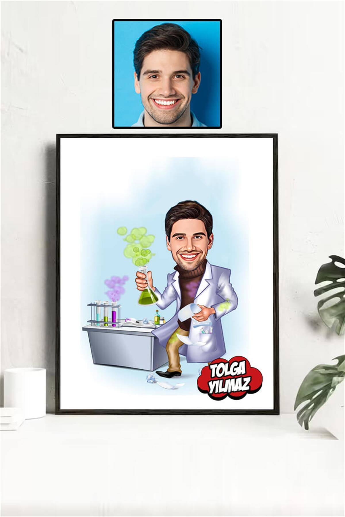 Kimyagere Hediye Kişiye Özel Karikatürlü Hediyelik Çerçeve