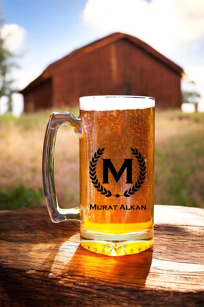 Kişiye Özel Baş Harf ve İsimli Cam Bira Bardağı