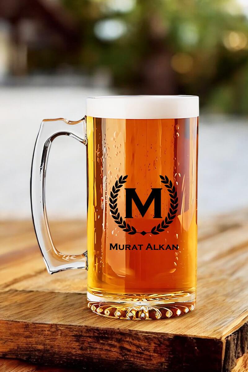 Kişiye Özel Baş Harf ve İsimli Cam Bira Bardağı
