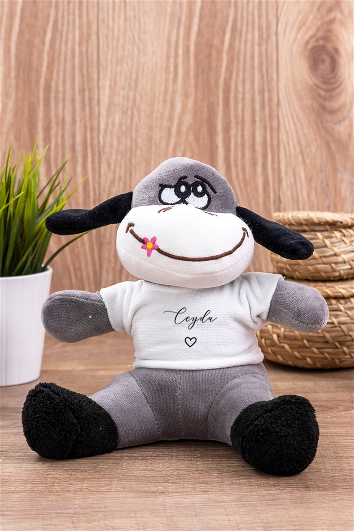Kişiye Özel El Yazısı Tasarımlı İsimli Peluş Eşek