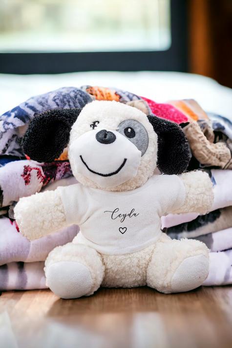 Kişiye Özel El Yazısı Tasarımlı İsimli Peluş Köpek