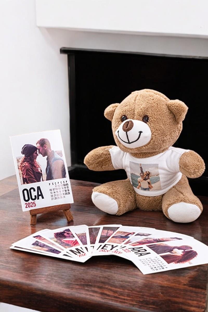 Kişiye Özel Fotoğraflı Peluş Ayı ve Şövaleli Takvim