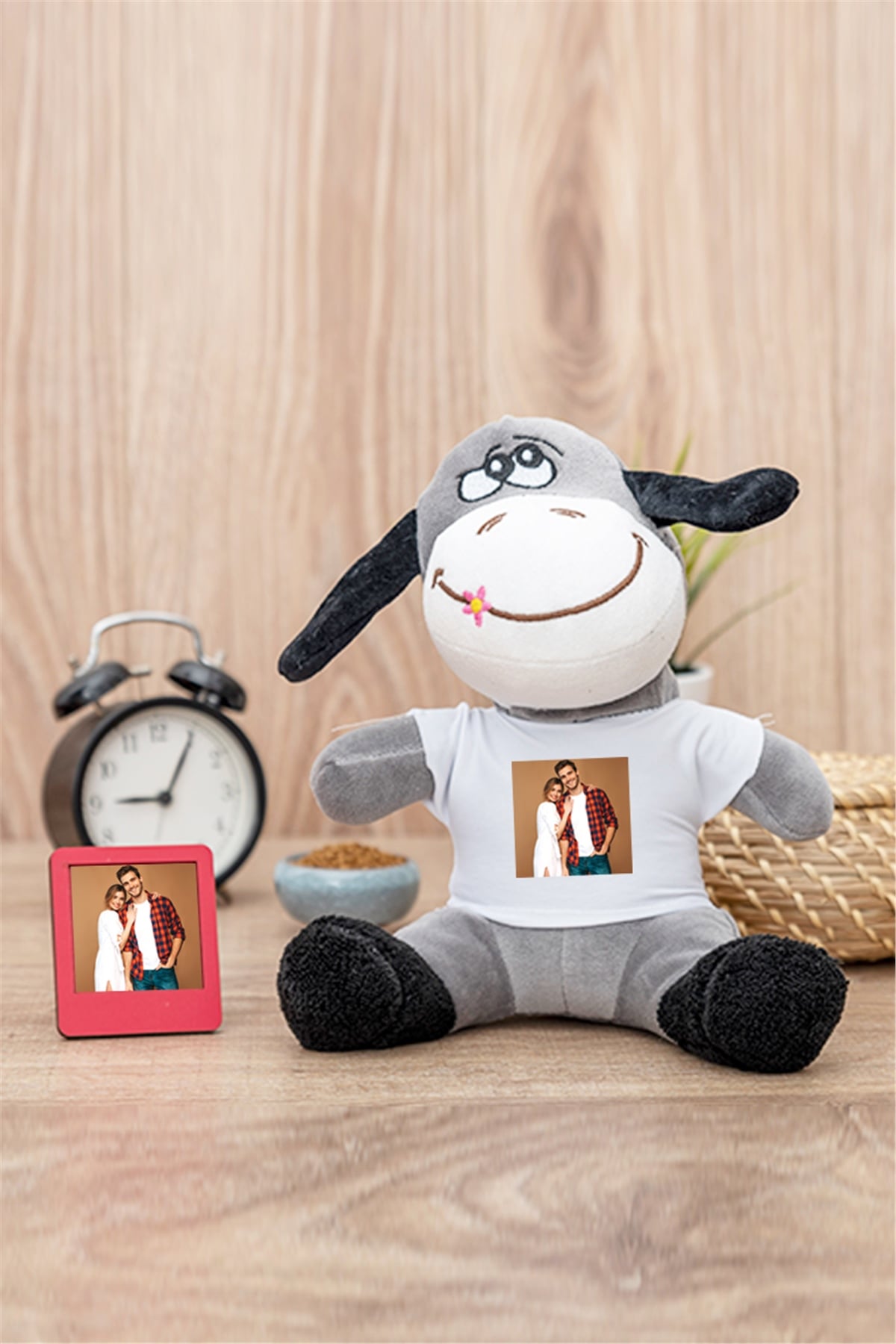 Kişiye Özel Fotoğraflı Peluş Eşek ve Mini Çerçeve