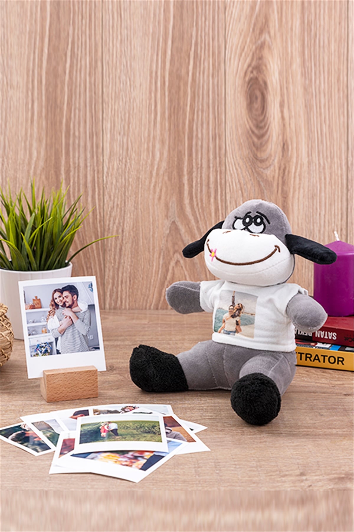 Kişiye Özel Fotoğraflı Peluş Eşek ve Polaroid Fotoğraf Seti