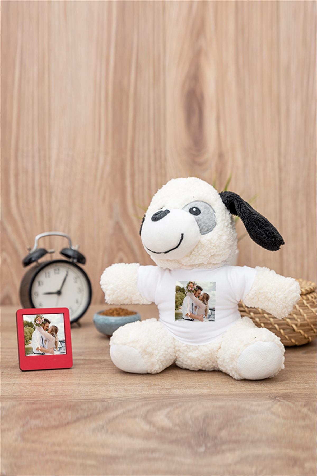Kişiye Özel Fotoğraflı Peluş Köpek ve Mini Çerçeve