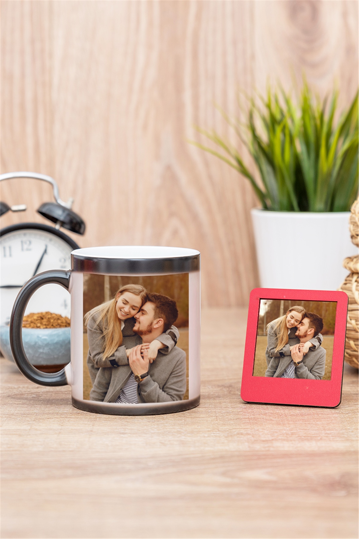 Kişiye Özel Fotoğraflı Sihirli Kupa Bardak ve Mini Çerçeve