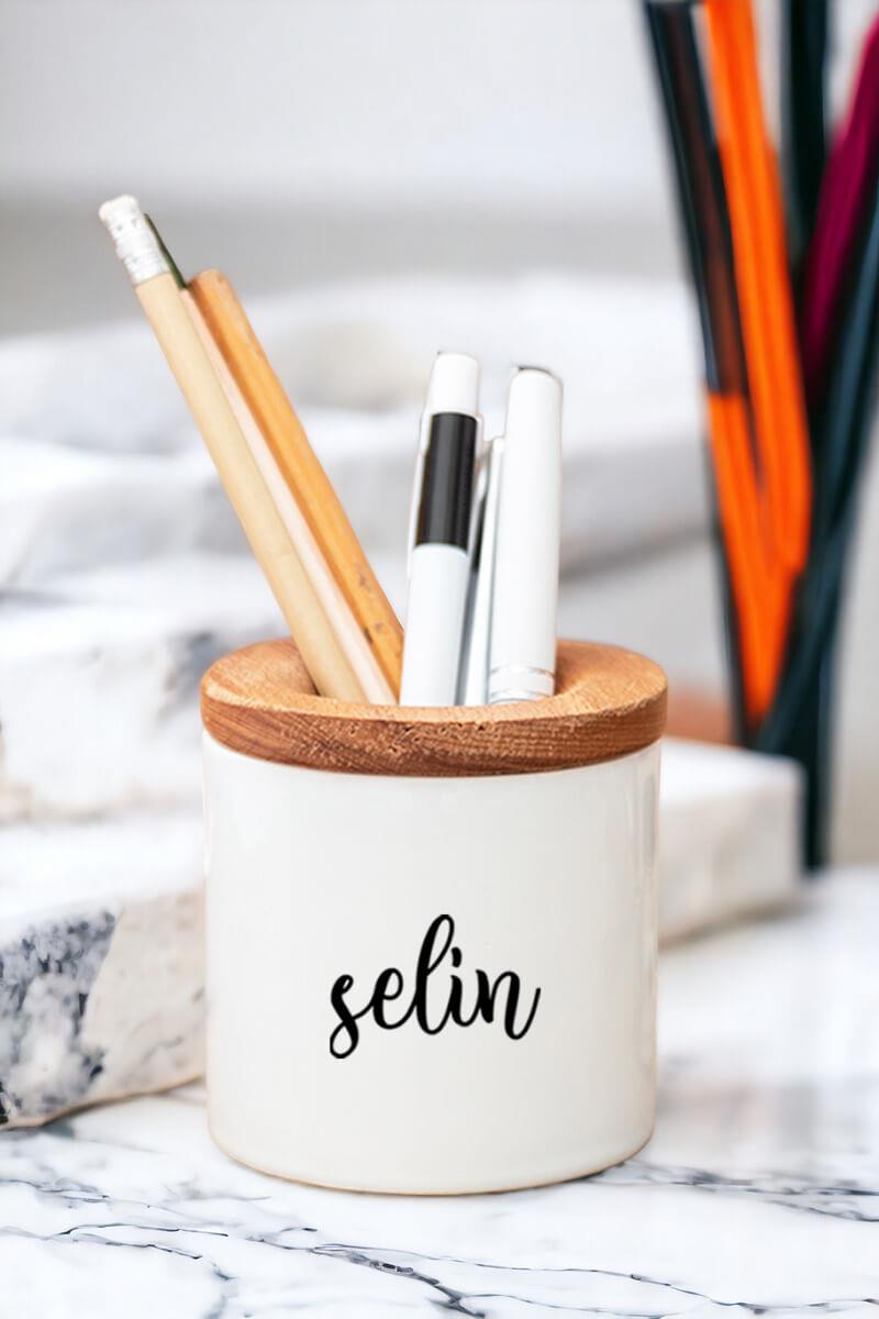 Kişiye Özel İsim Yazılı Ahşap Kapaklı Kalemlik