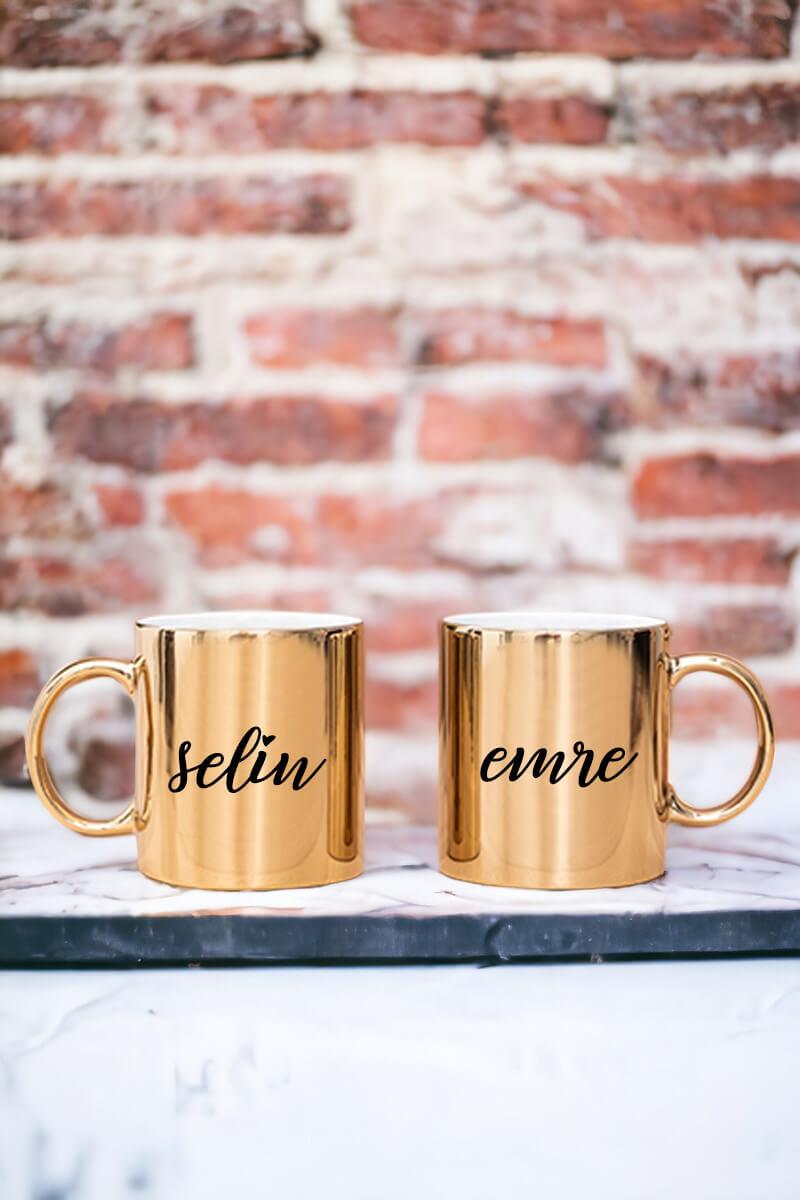 Kişiye Özel İsim Yazılı İkili Gold - Silver Kupa Bardak