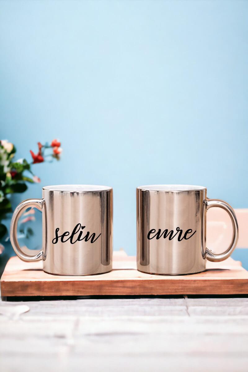Kişiye Özel İsim Yazılı İkili Gold - Silver Kupa Bardak
