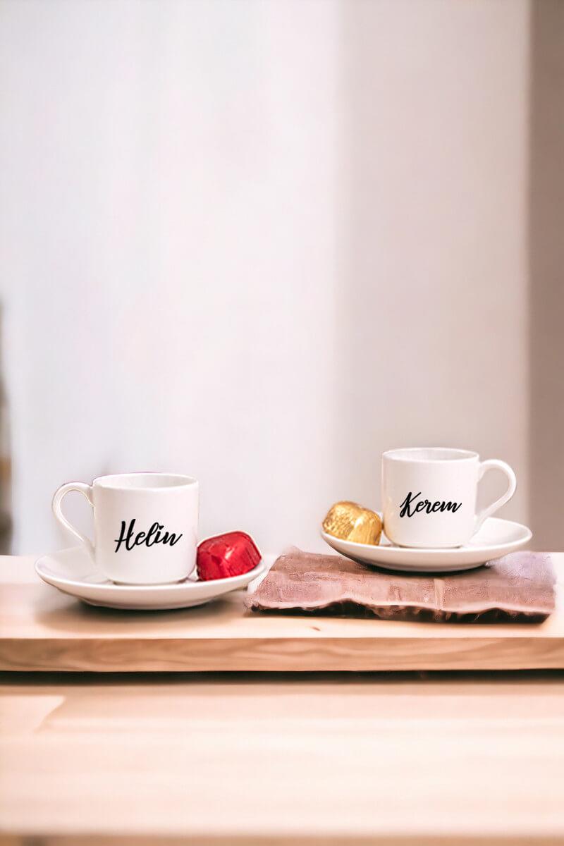 Kişiye Özel İsim Yazılı İkili Porselen Türk Kahvesi Fincanı
