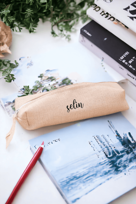 Kişiye Özel İsim Yazılı Keten Bez Kalemlik