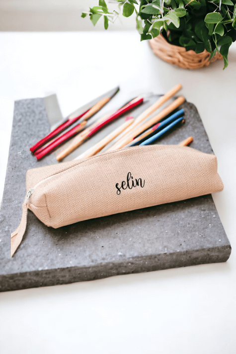 Kişiye Özel İsim Yazılı Keten Bez Kalemlik