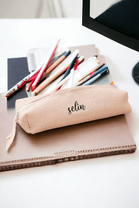 Kişiye Özel İsim Yazılı Keten Bez Kalemlik