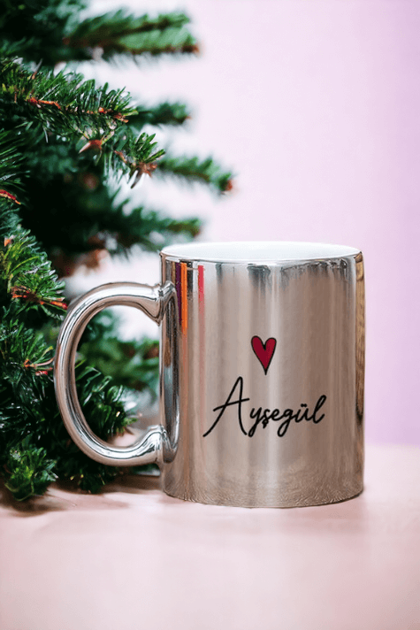 Kişiye Özel İsim Yazılı Minik Kalpli Gold - Silver Kupa Bardak