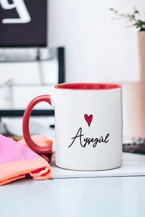 Kişiye Özel İsim Yazılı Minik Kalpli İçi Renkli Kupa Bardak