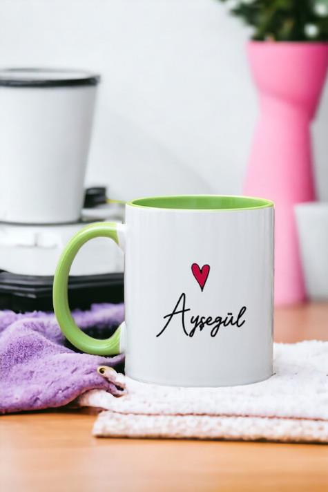 Kişiye Özel İsim Yazılı Minik Kalpli İçi Renkli Kupa Bardak